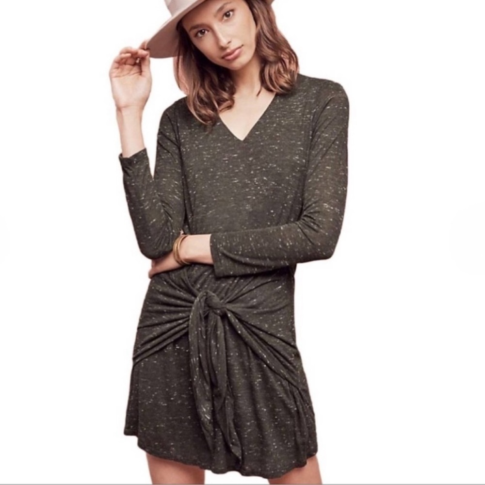 Anthropologie Dolan Tie Front Dress Heathered Green Soft Comfort Lounge Fall
